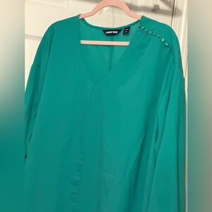 Lands' End Vibrant Teal Blouse with Shoulder Buttons 32W EUC Worn Once